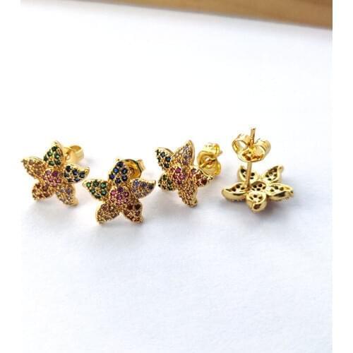 8 Pairs Trendy Star Flower Earring Micro Pave Rainbow CZ cubic Zirconia Stud Earrings for Women Wedding Party Jewelry ER892