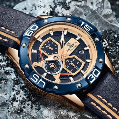 2021 New NAVIFORCE Fashion Mens Sport Watches Wristwatches Luxury Brand Military Chronograph Genuine Leather Quartz Male Clock