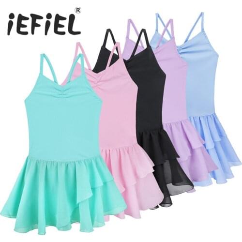 IEFiEL Sleeveless Kids Children Girls Spaghetti Strap Ballet Dancer Leotard Performance Tulle Dress Princess Ballerina Dresses