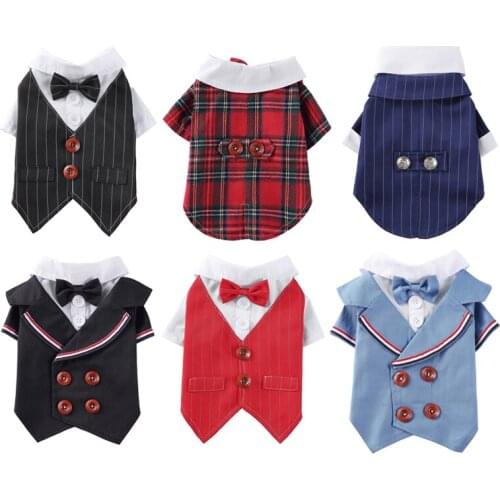 Gentleman Dog Clothes Wedding Suit Formal Shirt For Small Dogs Bowtie Tuxedo Pet Outfit Halloween Christmas Costume