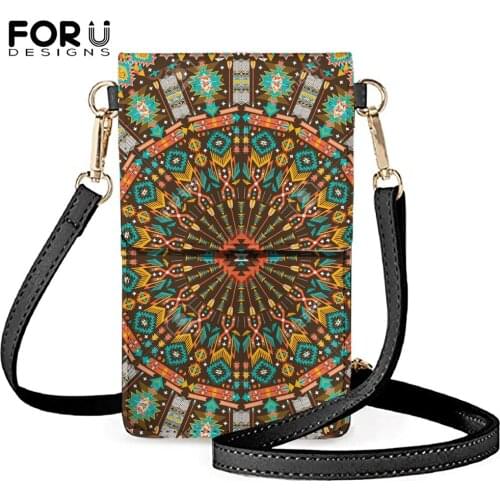 FORUDESIGNS Vintage Mobile Phone Bags African Pattern Women Mini Crossbody Bag Leather Purse Female Cell Cases for Xiaomi 2021