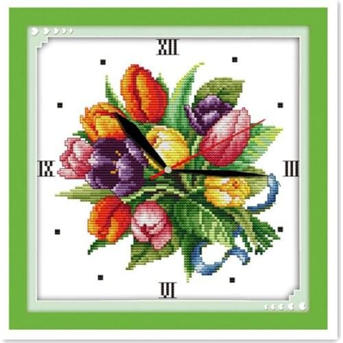 Joy Sunday Wall clock handmade DIY embroidery cross stitch suite 11CT 14CT tulip clock wall decoration clock paintings