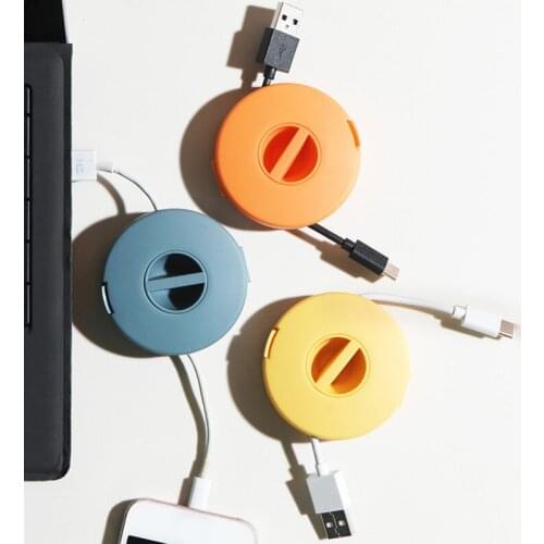 Small Portable Round Rotatable Data Cable Organizer Storage Box Mobile Phone Charging Cable Winder Can Be Carried Cable Winder