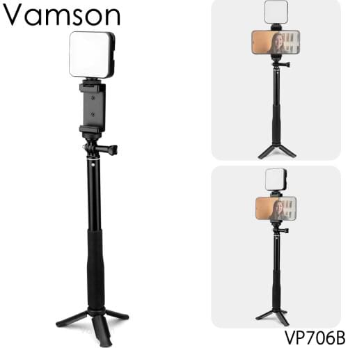 Vamson for Laptop Tablet Phone for Online Courses Telework with Small Tripod Black Selfie Stick Office Lighting Lamp Kit VP706B