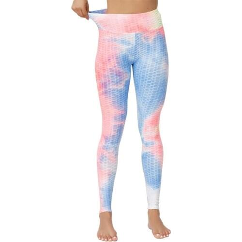 Tie Dye Grid Tights Yoga Pants Women High Waist Leggings Breathable Gym Fitness Push Up Clothing Autumn Winter Girl Yoga Pant