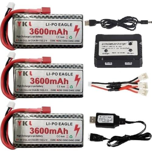 7.4V 3600mAh RC Lipo Battery 2S Charger Sets For Wltoys 12428 12423 RC Car feiyue 03 Q39 FY07 FY-07 parts Car Battery