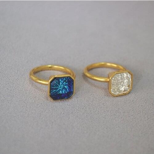 Original design European and American retro brass deep blue starry sky gem ring index finger ring female