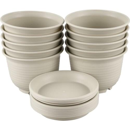 5.9 Inch Plastic Planter Pots with Saucer Set of 10, Seeding Nursery Planter Pot for Flowers Herbs Cactus Indoor Outdoor