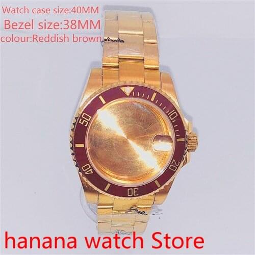Suitable for NH35 36 Mingzhu2813 Miyata automatic winding 40mm sealed back gold box series, with rotating bezel Rubber brown
