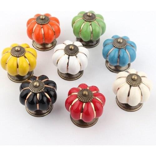 Vintage Furniture Handle Door Knobs Furniture Drawer Cupboard Kitchen Pull Handle Pumpkin Ceramic Cabinet Handles Retro Hardware