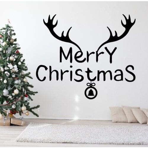 Merry Christmas With Reindeer Horn Wall Sticker Decal Christmas Sticker Home Livingroom Wall Art Decoration A0068403