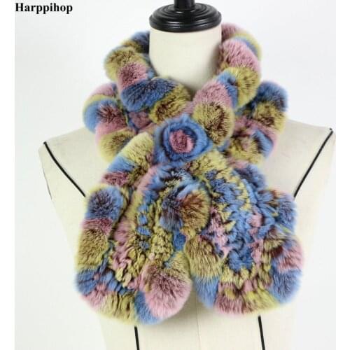 2018 Rex Rabbit Fur Scarf Fashion Neck Warmer Female Real Fur Shawl Russian 100% Nature Fur Scarves Wrap for winter*Harppihop