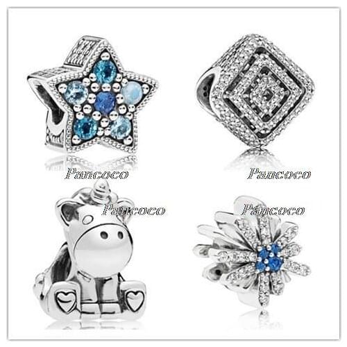 925 Sterling Silver Charm Bright Star With Multi-Colored Crystals Beads Fit Women Pandora Bracelet & Necklace Jewelry