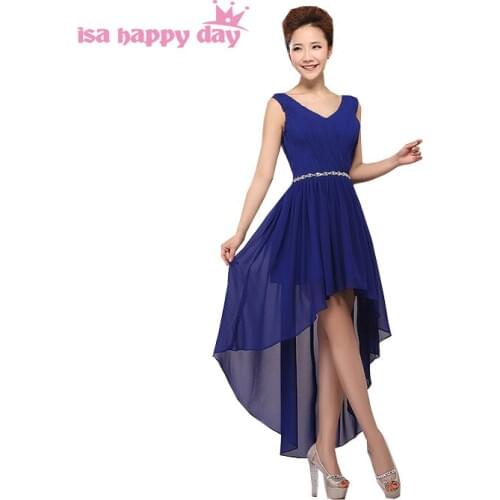 Sexy v neck black bridesmaid knee length high low dress red blue color bridesmaids short pageant dresses for adult H3753