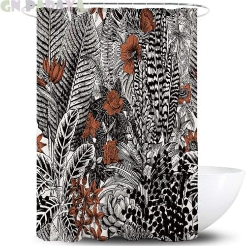 Tropical plant brown macrame Bath Curtains Waterproof Polyester Fabric retro Shower Curtains Screen with Hooks Accessories