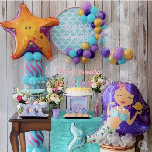 Mermaid Party Decorations Mermaid Foil Balloons Paper Plates Tableware Gift Bags Kids Girls Happy Birthday Theme Party Supplies