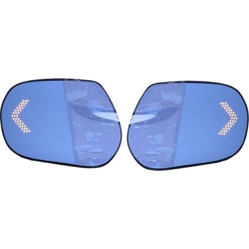 Blue Wing Mirror Glass With Base-Heated Car Glare Proof Mirror LED Turn Signal Light For Toyota Prado 120