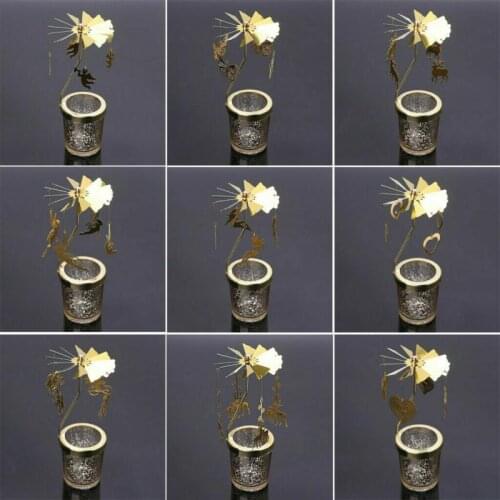 1pcs Metal rotating fine-tuning angel/elk/snowflake and other patterns candle tea lamp holder multi-shape romantic decoration