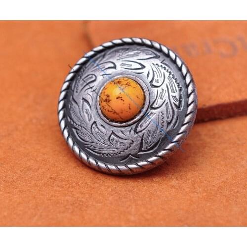 10pcs Western Antique Silver Rope Side Prairie Dust Round Turquoise Concho For Leathercraft Blet Wallet Garment Luggage Bag