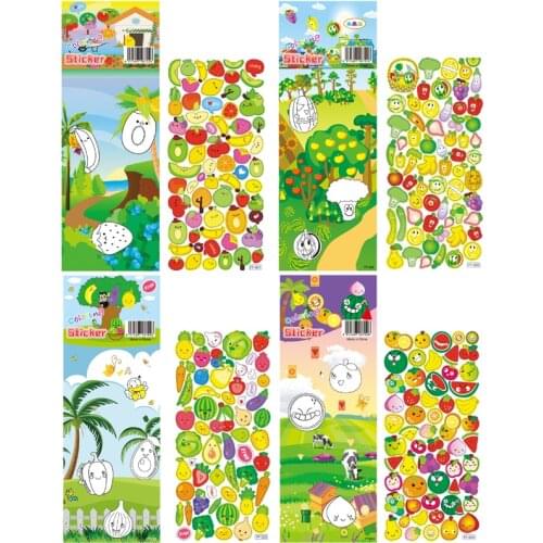 4 Sheets/set Cartoon Fruit 3D Puffy Bubble Stickers Waterproof Cute DIY Scrapbook Sticker Lovely Gift For Kids