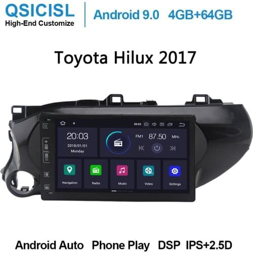 Android 9.0 2.5D 10.1" car dvd multimedia player for Toyota Hilux 2017 headunit 1 din radio multimedia stereo 4GB+64GB SWC DSP