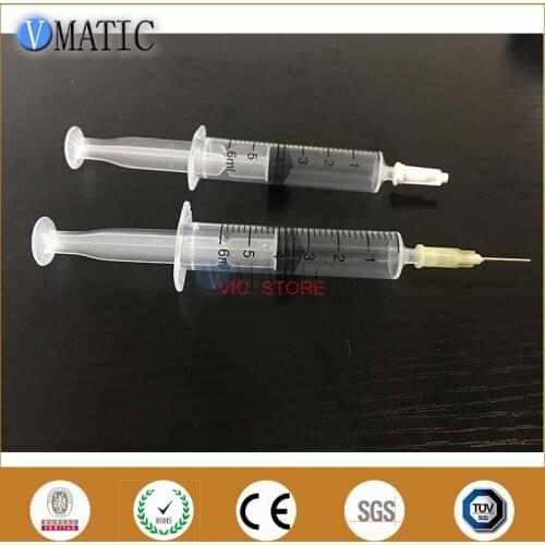 Free Shipping Non Sterilized 6cc/ml Plastic Syringe + Dispensing Needle + Syringe Cap/Stopper X 2 Pcs