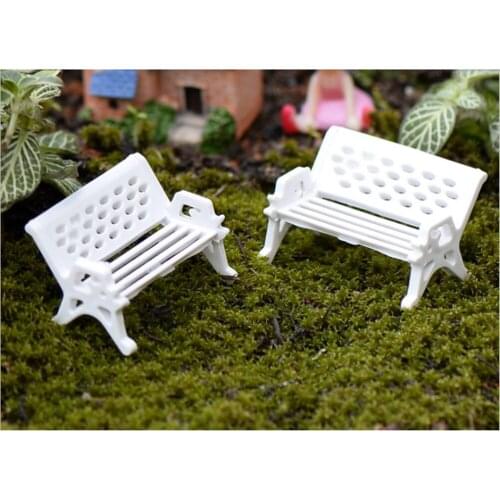 DIY White Park Bench Seat Moss Bottle Mini Garden Ornament Miniature Park Seat Bench Craft Fairy Dollhouse Chrismtas Decor