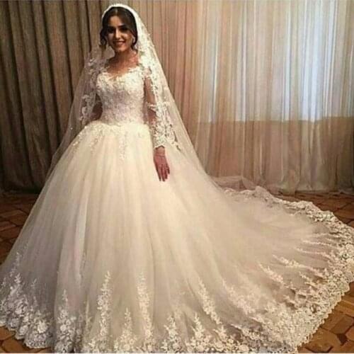 Elegant Princess Ball Gown Wedding Dress Fashion Appliques Long Sleeves Bride Dresses Abito Da Sposa Zipper Vestido De Novias