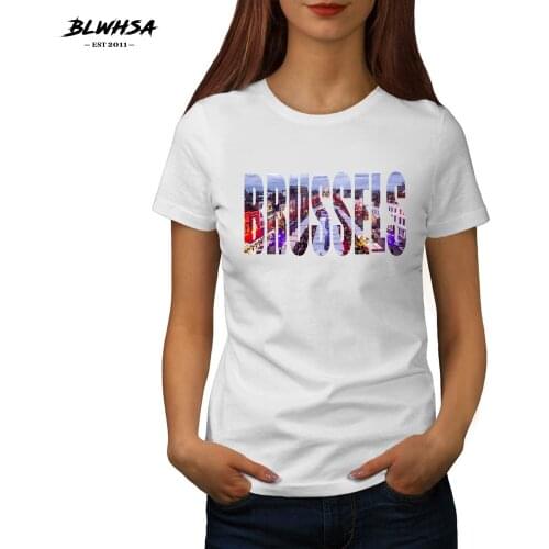 BLWHSA New Brussels Letter Printed T Shirt Women Bulgaria City Brussels Print T-Shirts Fashion Funny Summer Female Tops Tees