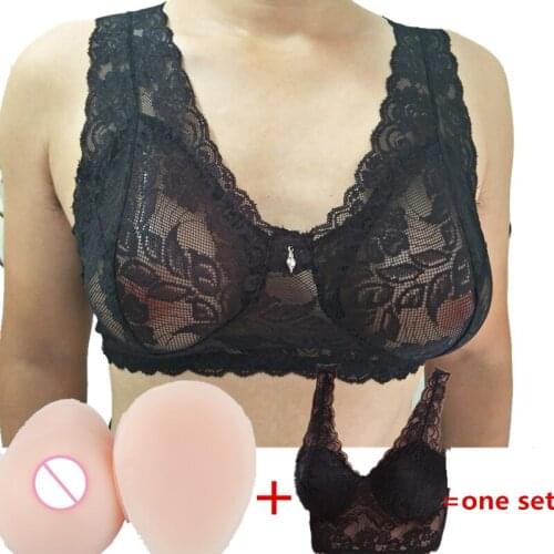 Hot Sale one set Fake Breast lace Pocket Bra Cosplay Transgender Fake Boobs for Crossdresser Mastectomy Bra Underwear