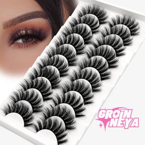 GROINNEYA 5/10 pairs Faux mink Eyelashes Wispy Fluffy Mink Lashes Natural Volume Eyelashes Extension False Eyelashes Makeup