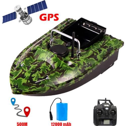Intelligent Wireless Cruise Control GPS Camouflage RC Bait Boat 500M 1.5KG Dual-Motor Drive LED Light Fish Finder Fishing Boat