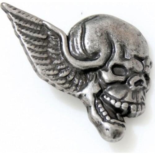 KB707) Wholeslae 50pc 1-1/8'' (3.0cm) Winged Skull Concho Right Face Western Concho Antique-Silver