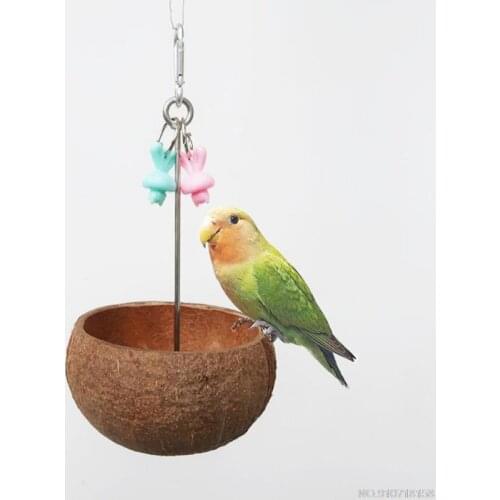 Parrot Hanging Feeder Coconut Shell Bird Food Bowl Birds Swing Pecking Toy for Parakeet Cage 25cm/9.8" Jy30 21 Dropship