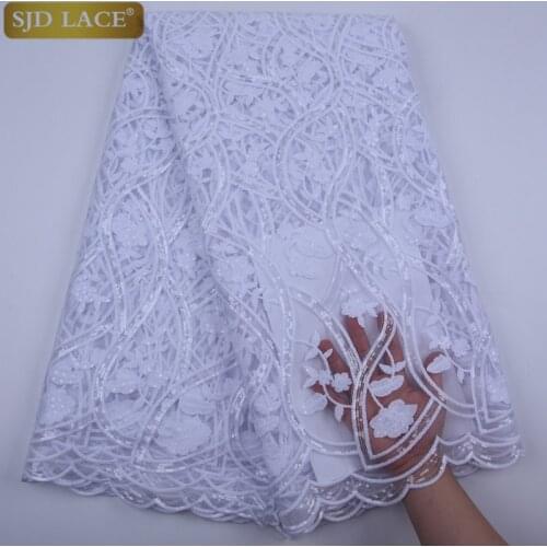 SJD LACE Fashion Pure White French Tulle Lace Fabric With Sequins Lace Soft Milk Silk Nigerian Mesh Lace Fabric For WeddingA1777