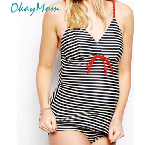 OkayMom Maternity Swimwear Clothing Pregnant Sexy Large Size Striped Two Pieces Swimming Suits Pregnancy Wear Beach Bathing Suit