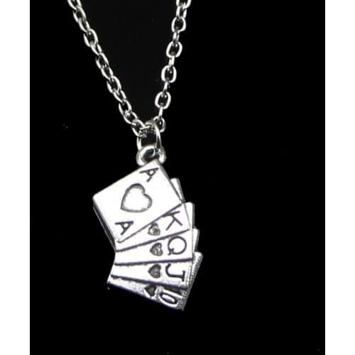 Fashion 24*13mm Playing Cards Poker Pendant Necklace Link Chain For Female Choker Necklace Creative Jewelry party Gift