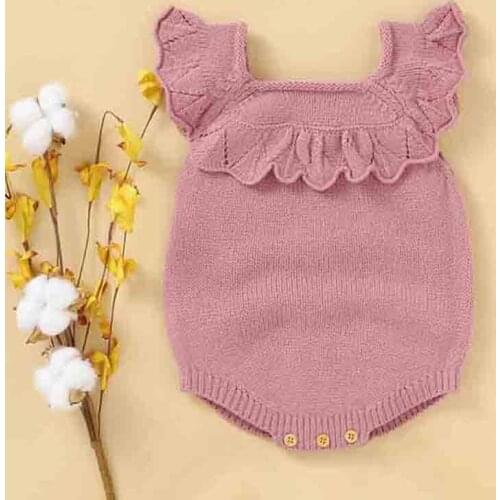 Autumn Baby Bodysuit Knitted Lotus leaf lace Knitted One-Piece Suit Baby Bodysuit Triangle Crawling Clothes Baby Girl Jumpsuit
