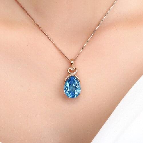 Fine Luxury Heart Pendant Necklace Inlay Water Drop Blue Big Zircon Rose Golden Jewelry For Women Wedding Party Anniversary Gift
