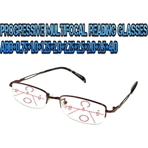 Progressive Multifocal Anti Blu Light Reading Glasses Red Metal Frame Men Women High Quality Rectangular Metal Frame+0.75To+4