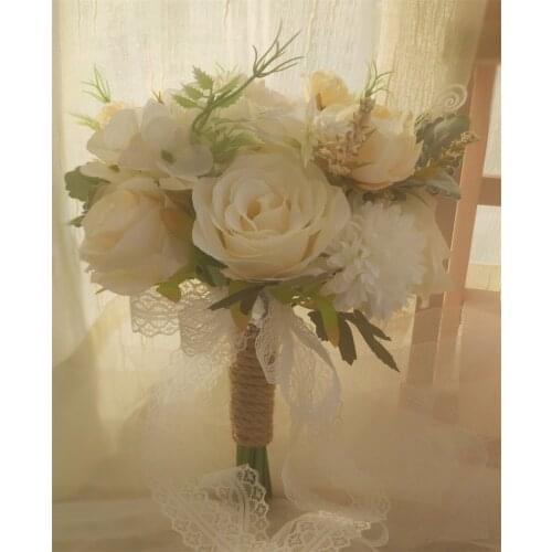SESTHFAR Ramo Novia Rosa Wedding Bridal Flower Bouquets champage Rose Artificial Handmade Hand Bouquet Bridal Decorative