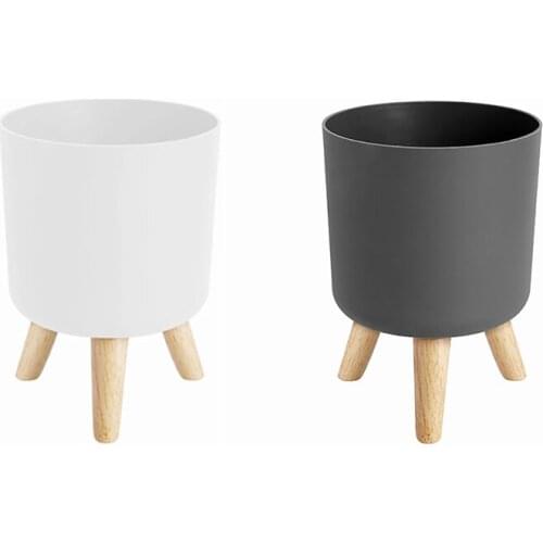 Modern Plant Pots With Wooden Legs Holder Bedroom Living Room Floor Standing Potted Flower Pot Home Garden Planters
