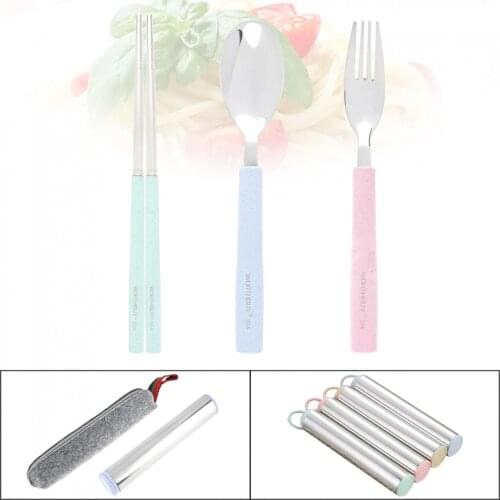 Thickened Stainless Steel Tableware Chopsticks Fork Spoon with Storage Box and Felt Cloth Bag for Kitchen Food Tableware Dinnerw
