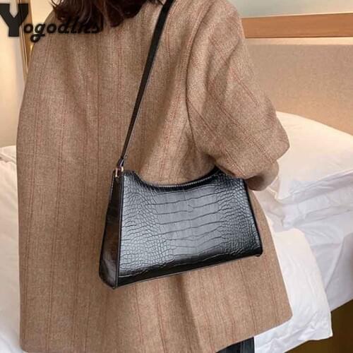 Women Crocodile Bag Luxury Designer Shoulder Bags Ladies pu Leather Stone Pouch Purse Retro Baguette Bags Shoulder
