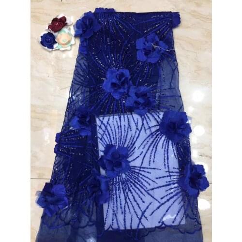 Super Quality 3D French Lace Fabric Appliqued With Sequins African Tulle Lace Fabric For Wedding Party Dress Sewing FJ3302