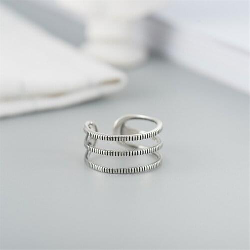 YPAY MultiLayer Open Cuff Adjustable Rings For Women Gilrs 100% Genuine 925 Sterling Silver Ladies Ring Fine Jewelry YMR405