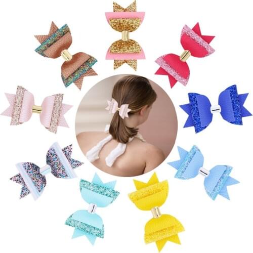 10 pcs/lot, Faux Leather and Glitter Bow Hair Clips, toddler girls hair accessories, Birthday Gift