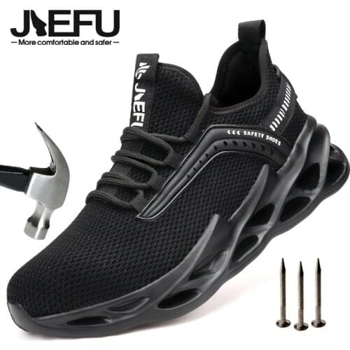 JIEFU Safety Shoes with Steel Toe Cap for Men Women Breathable Lightweight Shockproof Construction Work Sneakers