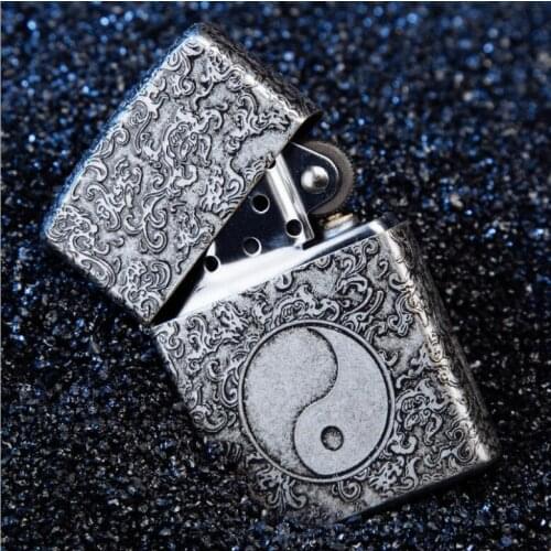 Zorro Kerosene Llighter Five Sides Wxquisite Carving Ancient Silver Series Pure Copper Gasoline Lighter Men Gift