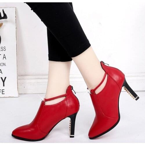 Womens shoes High heel women boots autumn new pointed female stiletto black ladies fashion boots leather shoes 2020